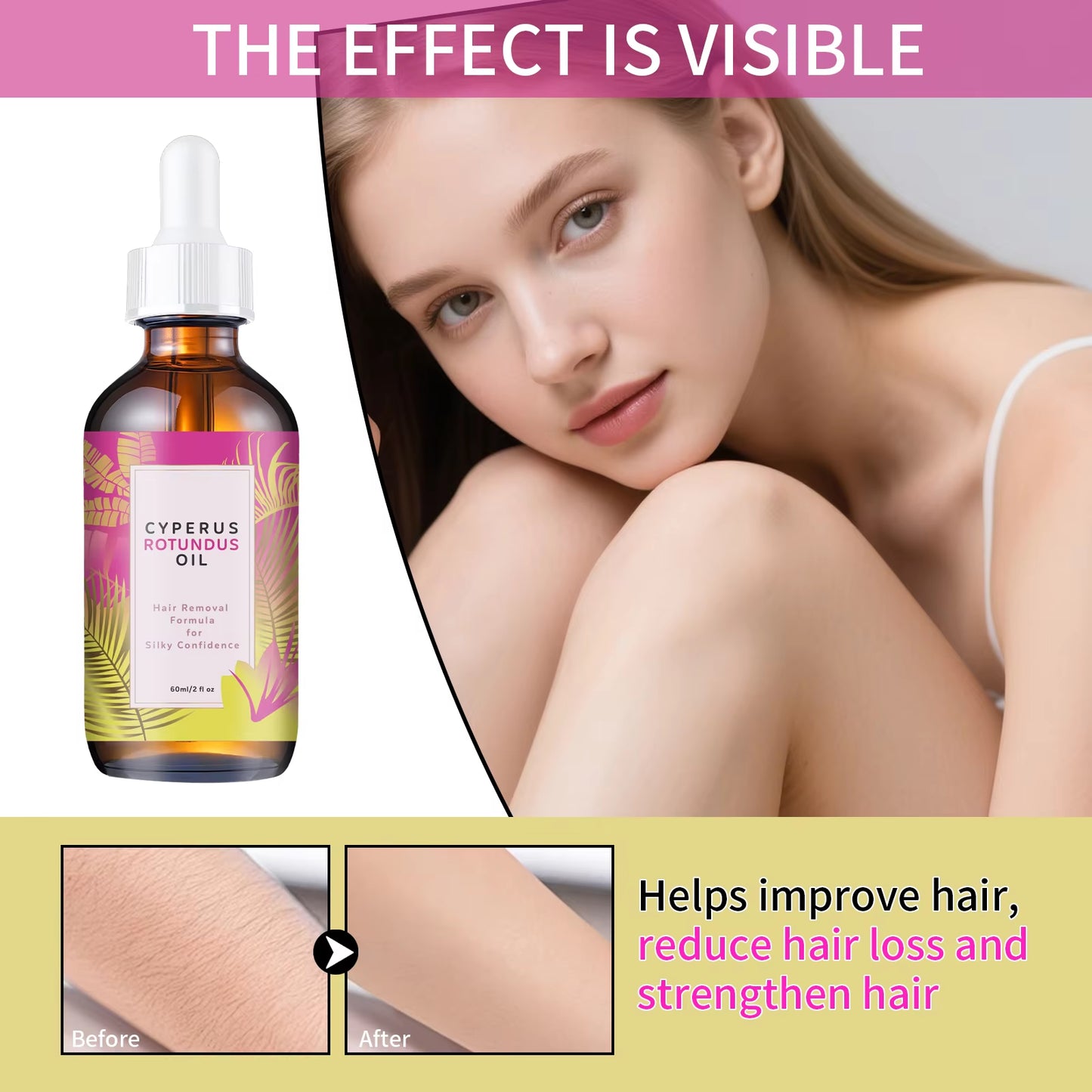 Transform Your Skin with Multi-Action Hair Reduction Oil - 60ml of Natural Jojoba & Almond Blend for Softer Skin and Gentle Hair Growth Control