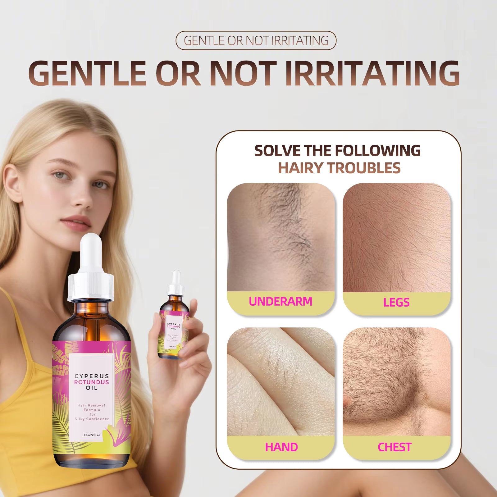 Transform Your Skin with Multi-Action Hair Reduction Oil - 60ml of Natural Jojoba & Almond Blend for Softer Skin and Gentle Hair Growth Control